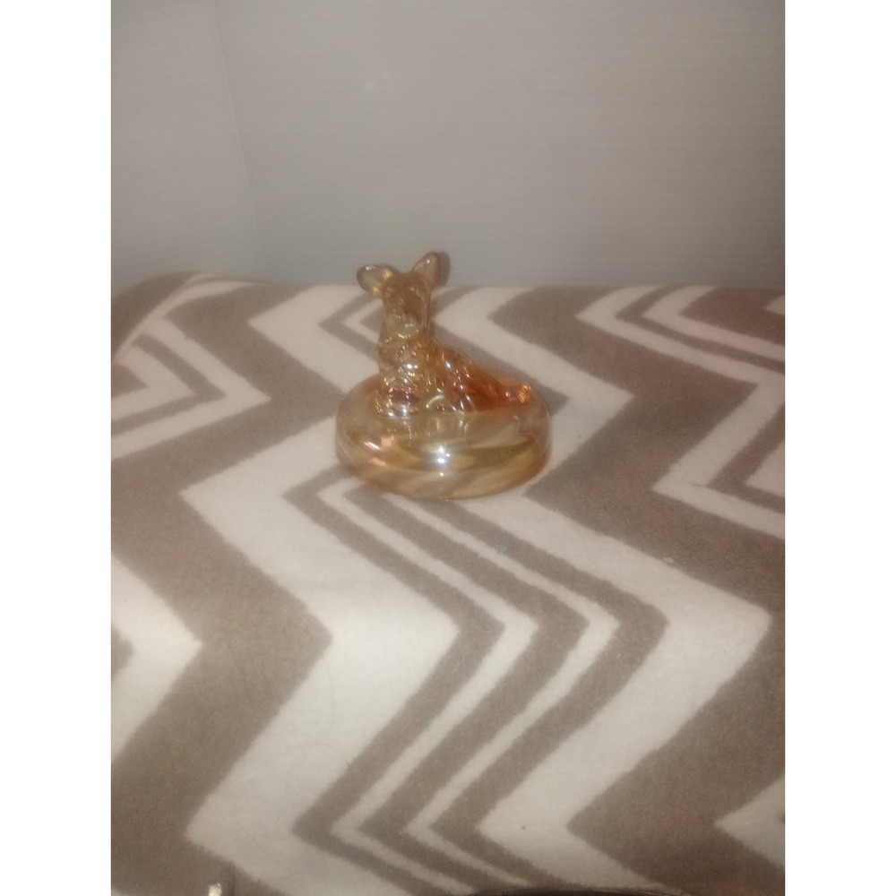Jeanette Marigold/ Peach Carnival Glass Terrier Scotty Dog Lid‎ Only Powder Dish